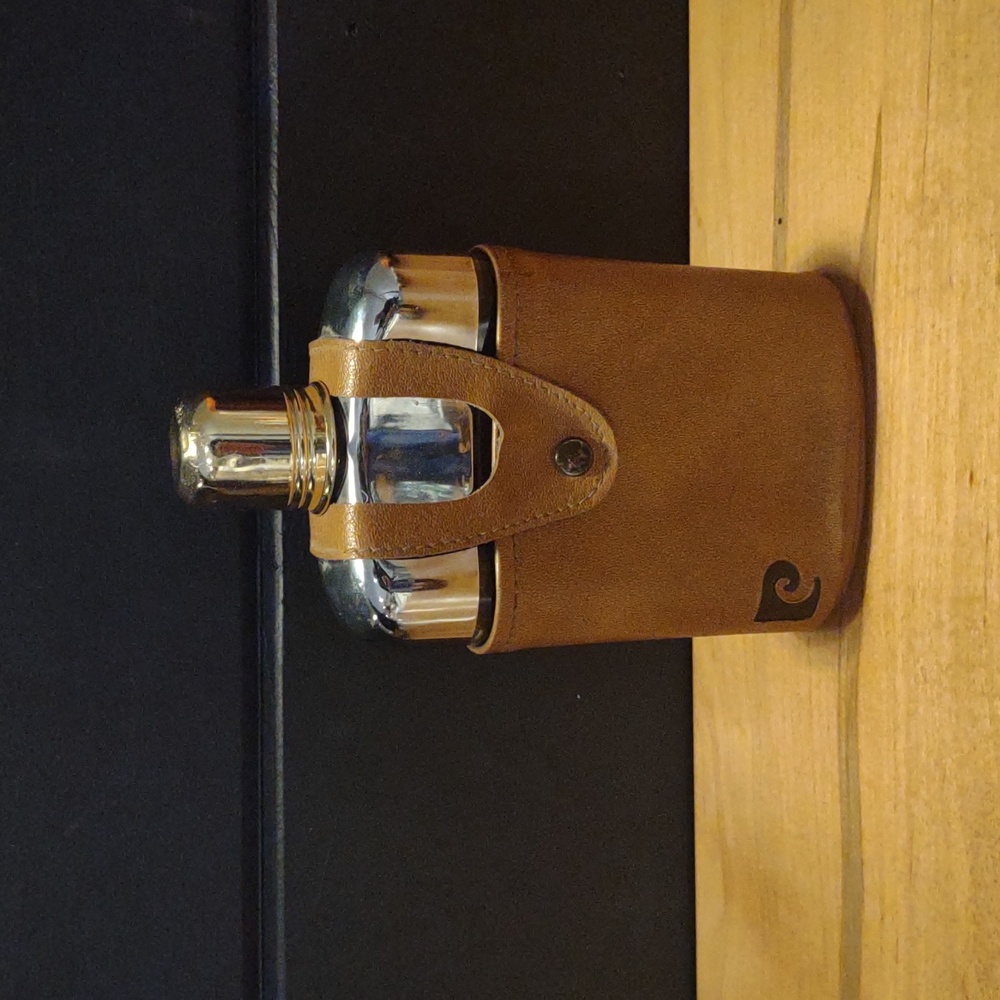 Vintage Pierre Cardin Embossed‎ Brown Leather Flask Holder With Glass Flask